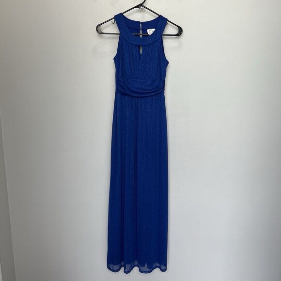 Sweet Storm | Blue Shimmer Sleeveless Keyhole Maxi Party Dress Small Y2K 90s Vtg - Picture 2 of 8